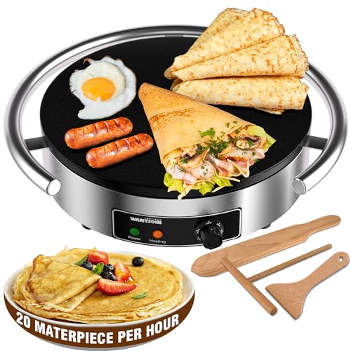 Photo 1 of WantJoin Commercial Electric Crepe Maker 16 Inch 110V Non-Stick 1700W Electric Crepe Machine Adjustable Temperature Control 403 Stainless Steel Cookin
