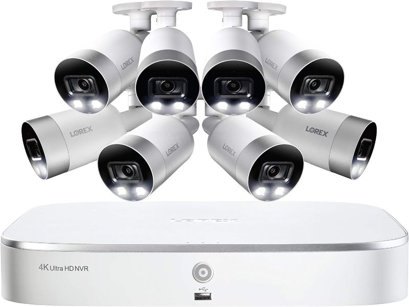 Photo 1 of Lorex 4K Security Camera System,8-Channel 2TB NVR with 8 Indoor/Outdoor Wired IP POE Metal Bullet Cameras with Smart Motion Detection Surveillance, Active Deterrence and Color Night Vision
