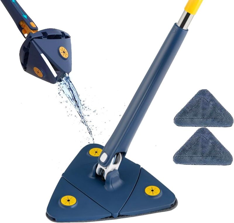 Photo 1 of Triangle Mop Adjustable Long Handle, Rotatable Multi Purpose White Blue 3 Pads
