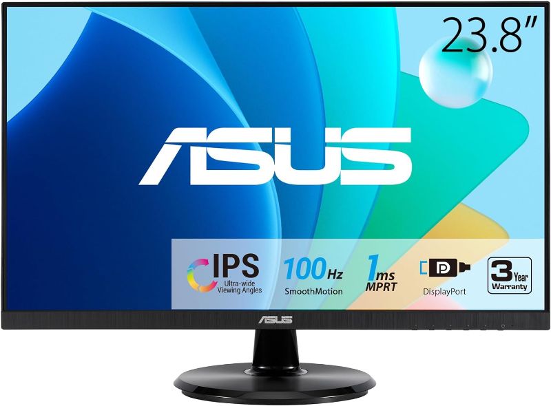 Photo 1 of ASUS 24” (23.8-inch viewable) 1080P Eye Care Monitor (VA24DQF) - IPS, Full HD, Frameless, 100Hz, 1ms, Adaptive-Sync, for Working and Gaming, Low Blue Light, Flicker Free, DisplayPort
