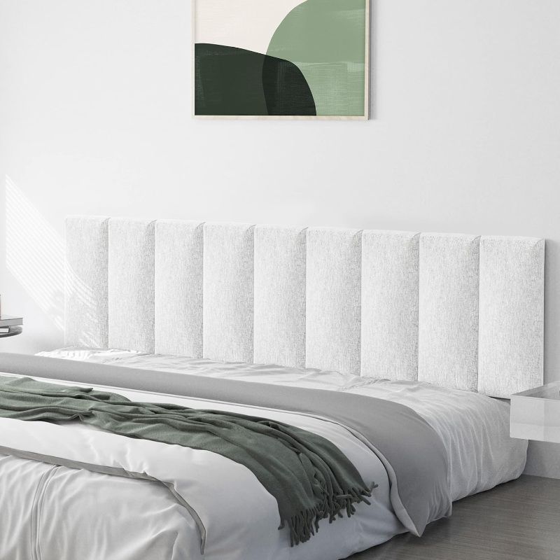 Photo 1 of Tbfit Upholstered Wall Mounted Headboard, Soundproof Peel and Stick Headboards for King Size Bed, Dorm Tufted Floating Bed Headboard, Pack of 12 Panels Sized 10” x 24” (white) 12