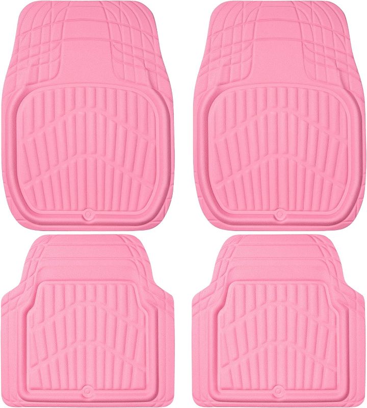 Photo 1 of CAR PASS 4 Piece Leather Car Floor Mats -3D Waterproof All Weather Car Mat Full Set, Universal Trim to Fit & Anti-Slip Burr Bottom Safety & Light Easy Clean Install for SUV Truck Auto Sedan Van(Pink)
