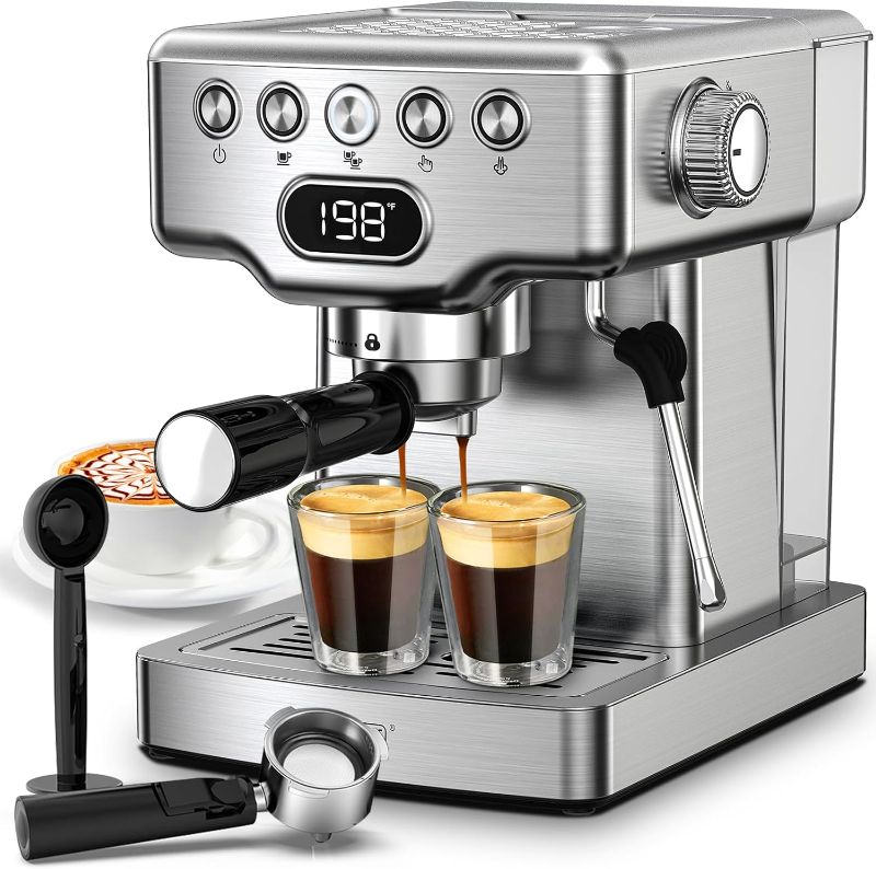Photo 1 of Geek Chef Espresso Machine, 20 Bar Espresso Maker with Milk Frother Steam Wand, Compact Coffee Machine with for Cappuccino,Latte, Fast Heating, Stainless Steel
