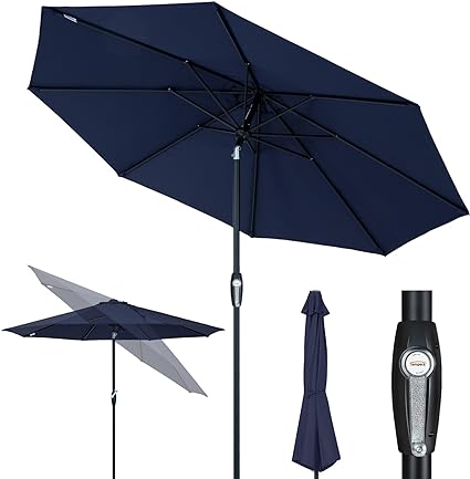 Photo 1 of Tempera Patio Market Outdoor Table Umbrella with Auto Tilt and Crank,Large Sun Umbrella with Sturdy Pole&Fade resistant canopy,Easy to set
 9 FT