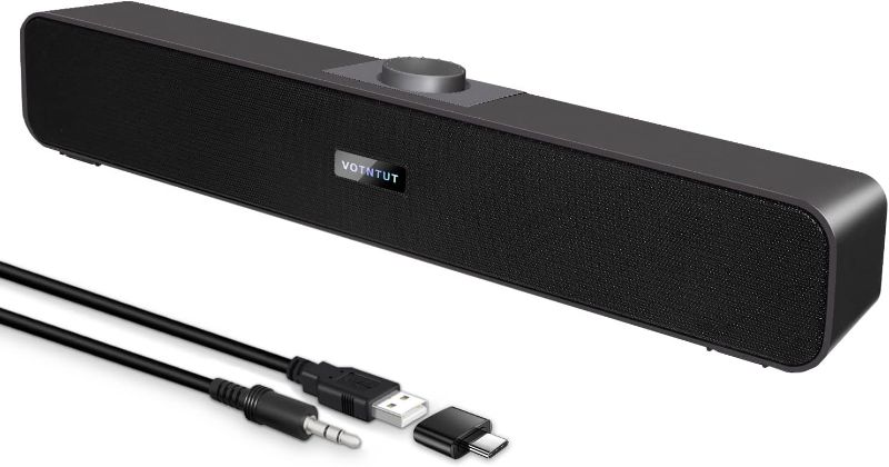 Photo 1 of Computer Speakers, Wired USB Mini Sound Bar Speaker for PC Tablets Laptop MP3 Mac Air/Pro (USB-C to USB Adapter Included) (Black)
