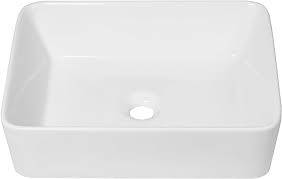 Photo 1 of Vessel Sink Rectangular - Sarlai 19"x15" Modern Bathroom Vessel Sink Rectangle Above White Porcelain Ceramic Vessel Vanity Sink Art Basin with Faucet Hole