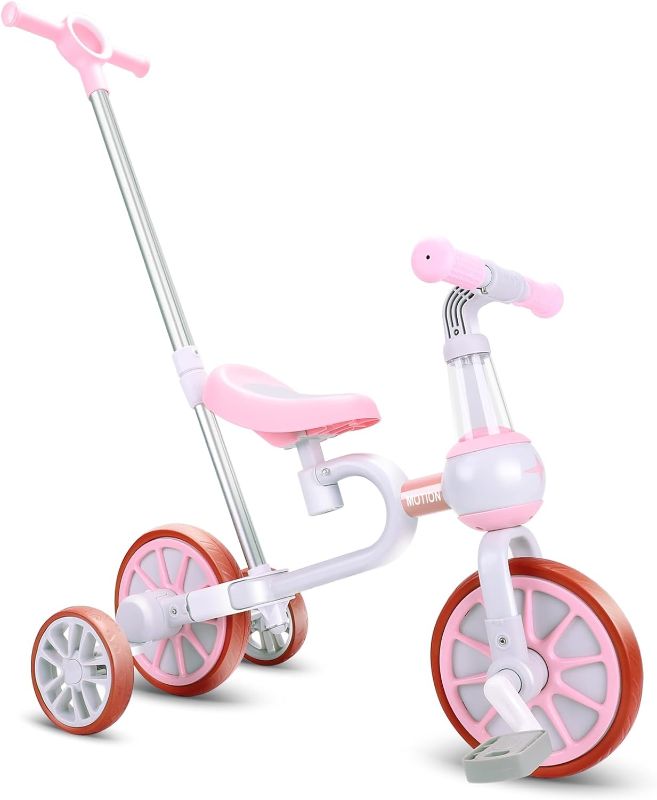 Photo 1 of XIAPIA Kids Tricycles for 2-4 Years Old Girls with Detachable Pedal and Training Wheels, Push Bike for Toddlers 1-3, Riding Trikes Toys with Adjustable Push Handle, Birthday Gifts for Kids 