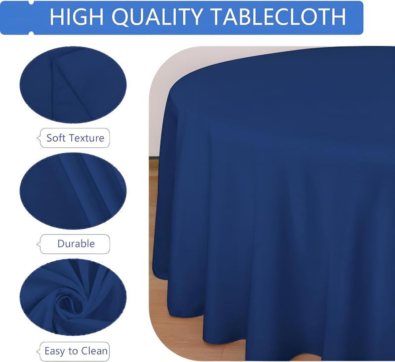 Photo 1 of HASJOIN Navy Blue Tablecloth for Round Tables 120 Inch Tablecloth Round Table Cloth Polyester Tablecloths for Rectangle Tables Fabric Tablecloth Washable Tablecloth for Wedding Party 