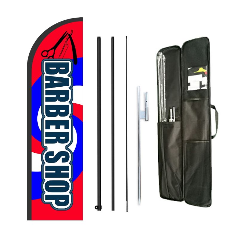 Photo 1 of  Barber Shop Themed Swooper Flag Pole Kit for Businesses,Now Open Advertising Banner Kit Include Feather Flag,Banner Pole,Ground Stake and Travel Bag-12 Feet 