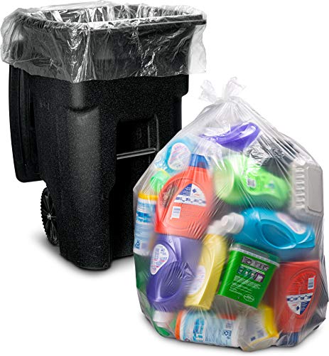 Photo 1 of  95 Gallon Clear Trash Bags, (Value 25 Bags W/Ties) Extra Large Clear Plastic Garbage Bags, 61"W X 68"H. 