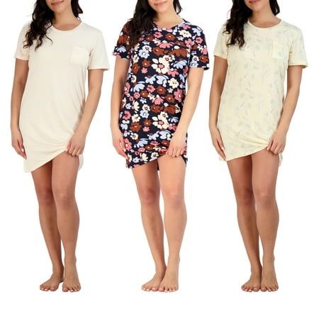 Photo 1 of Real Essentials 3 Pack: Women S Nightshirt Short Sleeve Soft Nightgown Sleep Dress with Pocket, SIZE XL