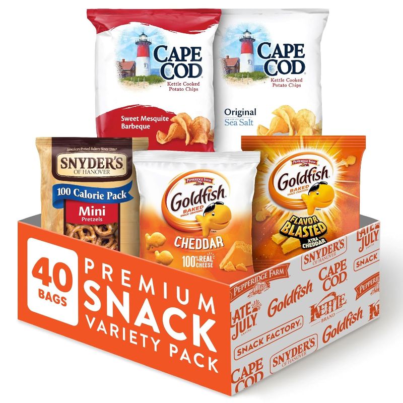 Photo 1 of Goldfish Crackers, Snyder's of Hanover Pretzels, and Cape Cod Potato Chips Premium Snack Variety Pack for Adults and Kids, 40 Count --- EXP. 06-29-2024