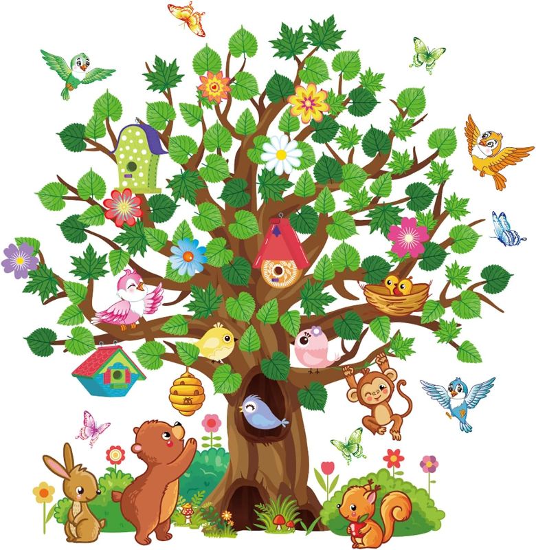 Photo 1 of Whaline 129Pcs Spring Tree Cutouts Butterfly Bird Flower Cute Animals Paper Cut Outs Colorful Spring Summer Tree Classroom Decoration with Glue Points for School Home Kids DIY Craft Projects

