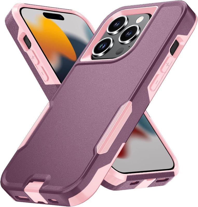 Photo 1 of for iPhone 15 Pro Max Case [Shockproof] [Dropproof],Pocket-Friendly, with Port Protection,Heavy Duty Protection Phone Case Cover for Apple iPhone 15 Pro Max 6.7 inch (Wine/Pink)
