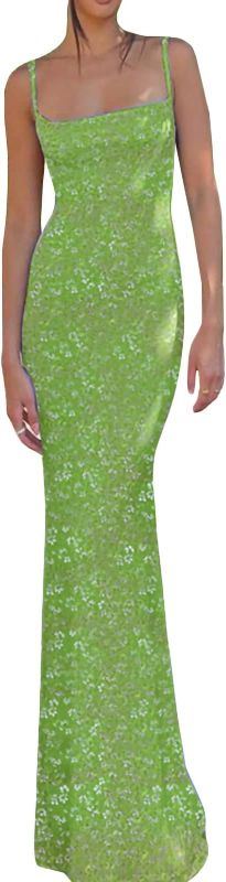 Photo 1 of LWXQWDS Women's Spaghetti Strap Maxi Dress Bodycon Cami Long Dress Sleeveless Backless Low Cut Sling Dresses

