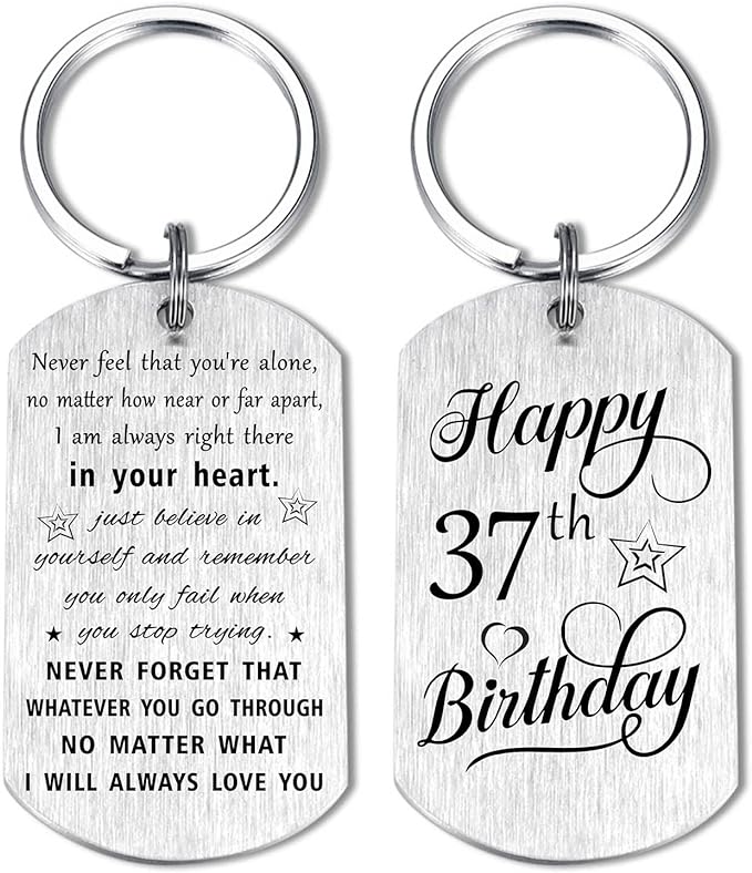 Photo 1 of 37th Birthday Gifts for Women, Happy 37 Year Old Birthday Engraved Keychain Gifts
