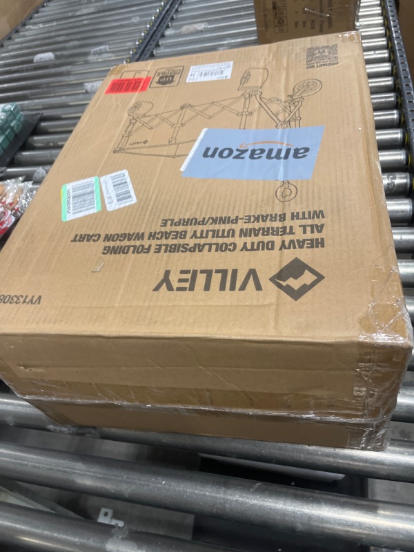 Photo 1 of VILLEY Extended Collapsible Foldable Wagon with 330LBS Weight Capacity, 220L Heavy Duty Folding Utility Garden Cart with Big All-Terrain Beach Wheels with Brake & Drink Holders, Pink