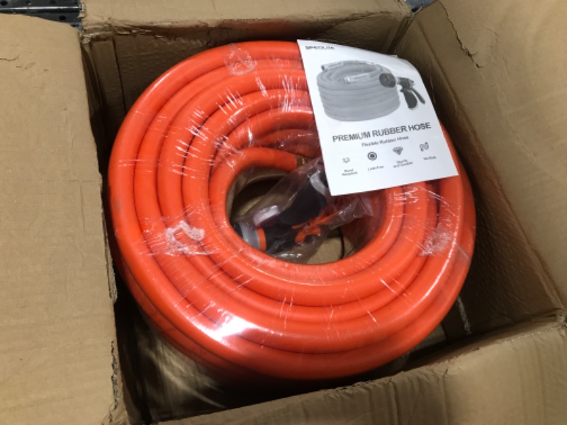 Photo 1 of 3/4 in x 100 ft Garden Hose, Flexible and Lightweight Water Hose with Nozzle and Brass Male to Female Fittings, 600 PSI Heavy Duty, No Kinking Hybrid Rubber Hose for Outdoor, Yard, Backyard 3/4" 100FT