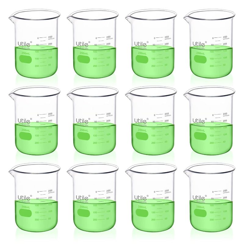 Photo 1 of  Utile 12pcs of 8.5oz(250ml) Low Form Glass Beakers, Borosilicate 3.3 Glass with Printed Graduation, 4000.0250.12 