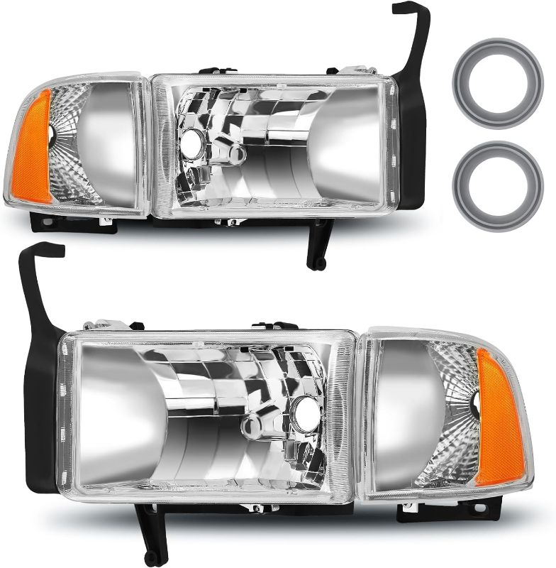 Photo 1 of telpo Headlight Assembly Fit For 1994-2001 1994 1995 1996 1997 1998 1999 2000 2001 Dodge Ram 1500 94-01 1994-2001 Dodge Ram 1500/1994-2002 94-02 Dodge Ram Pickup 2500 3500 Headlights 