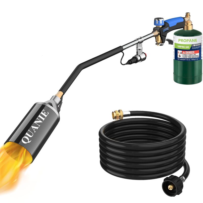Photo 1 of Propane Torch Weed Burner Kit,Weed Torch 1,000,000 BTU Blow Torch with 1lb Propane Cylinder Adapter and 10FT Hose,Flamethrower with Turbo Trigger for Flame Weeding,Roofing, Melting Ice Snow