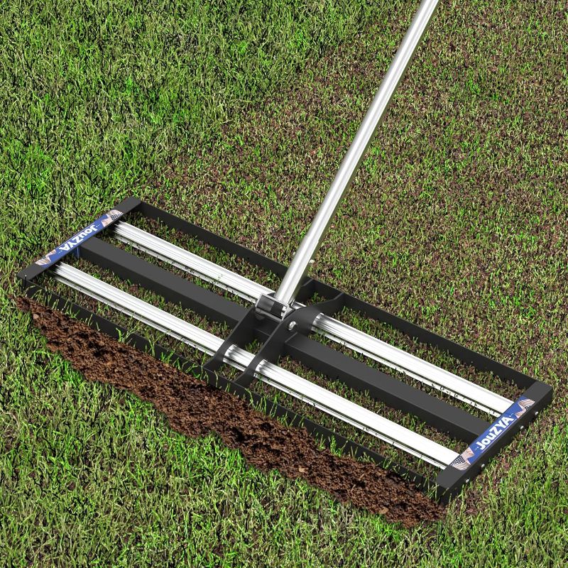 Photo 1 of  Updated Lawn Leveling Rake with Aluminum Rollers, Stainless Steel 30"x10" Levelawn Tool , Heavy-Duty Lawn Leveler with 80" Extended Handle, Yard Leveling Rake Suit for Garden, Golf Lawn, Farm 