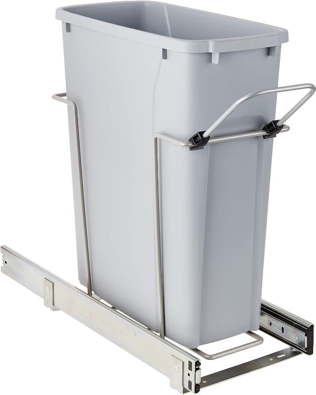 Photo 1 of Knape & Vogt RS-PSW9-1-20-P 17 in. H x 8 in. W x D Steel in-Cabinet 20 Qt. Single Platinum Pull Out Trash Can Second Generation 20.5"L x 8.5"W x 17.5"H
