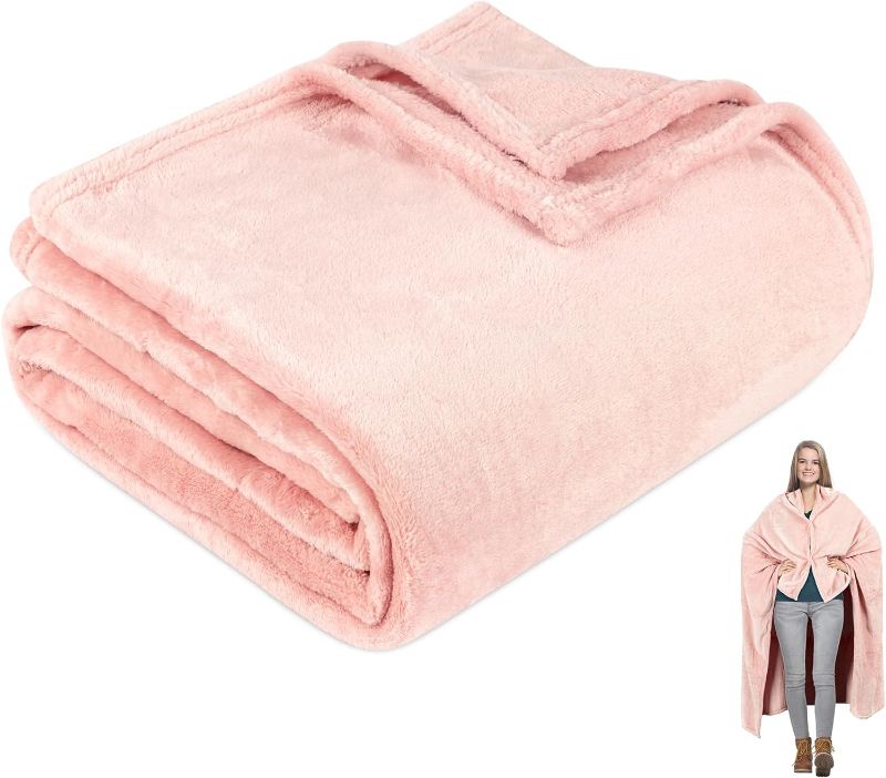 Photo 1 of Travel Blanket for Airplane Camping Car Wearable Super Soft Fleece Lightweight Bed Throw Blankets for Sofa Couch 50 x 60 Inches Pink
