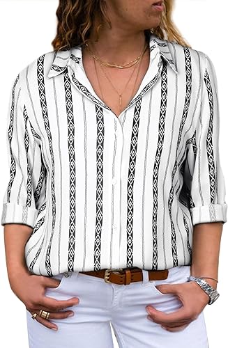 Photo 1 of Eytino Women Plus Size Tops V Neck Long Sleeve Button Down Loose Casual Blouses Shirts --- SIZE 2XL