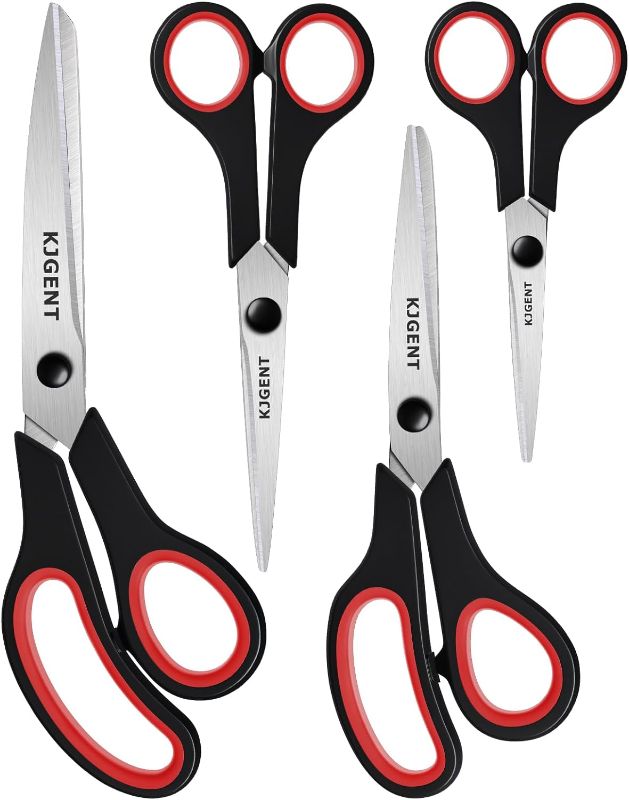 Photo 1 of Scissors All Purpose 4-Pack, Heavy Duty Scissors Set with Thick and Sharp Blades, Premium shears with Soft Handles, Paper Scissors for Office Household Fabric Craft School Supplies (Black)
