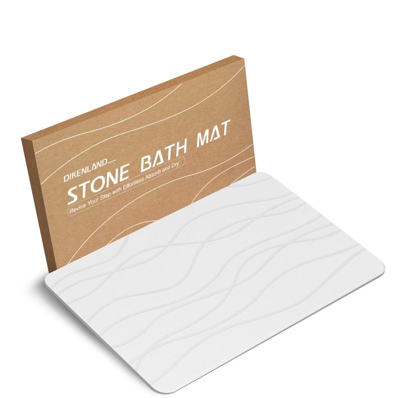 Photo 1 of DIKENLAND Stone Bath Mat, Diatomaceous Earth Bath Mat Stone, Non-Slip Stone Shower Mat for Bathroom, Quick Drying Stone Bath Mat Large, Super Absorbent Bath Stone Mat 23.5" x 15.5" White