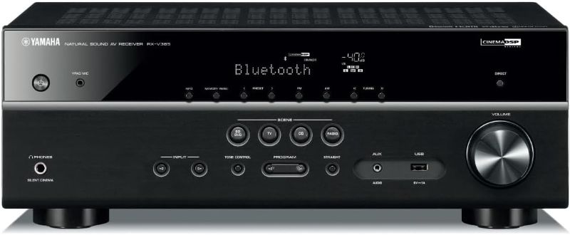 Photo 1 of Yamaha RX-V385 5.1-Channel 4K Ultra HD AV Receiver with Bluetooth & Polk Audio PSW10 10" Powered Subwoofer - Featuring High Current Amp and Low-Pass Filter | Big Bass at a Great Value | AV Receiver + Powered Subwoofer
