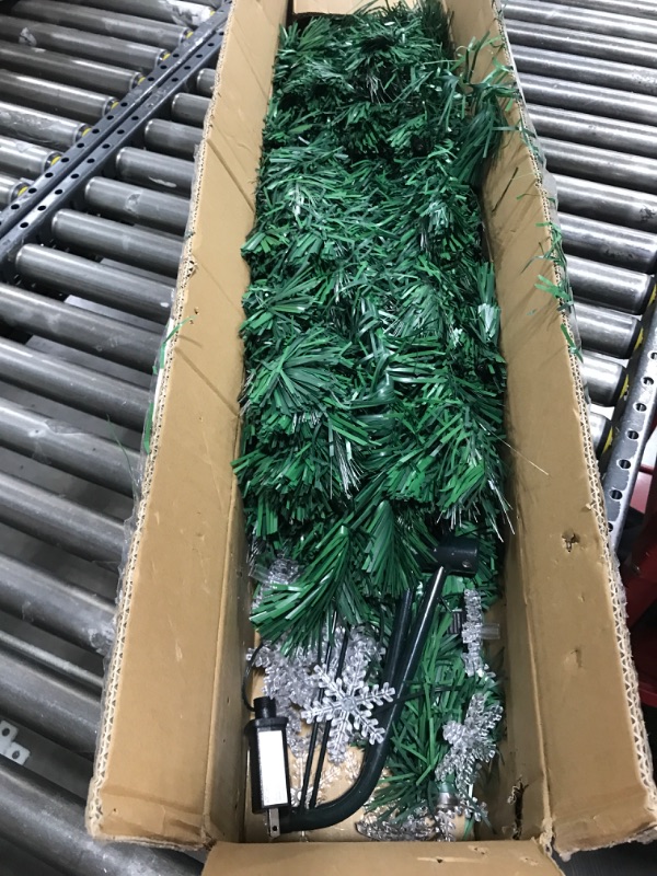 Photo 1 of Juegoal 6 ft Pre-Lit Optical Fiber Christmas Artificial Tree, with LED RGB Color Changing Led Lights, Snowflakes and Top Star, Festive Party Holiday Fake Multicolored Xmas Tree with Durable Metal Legs