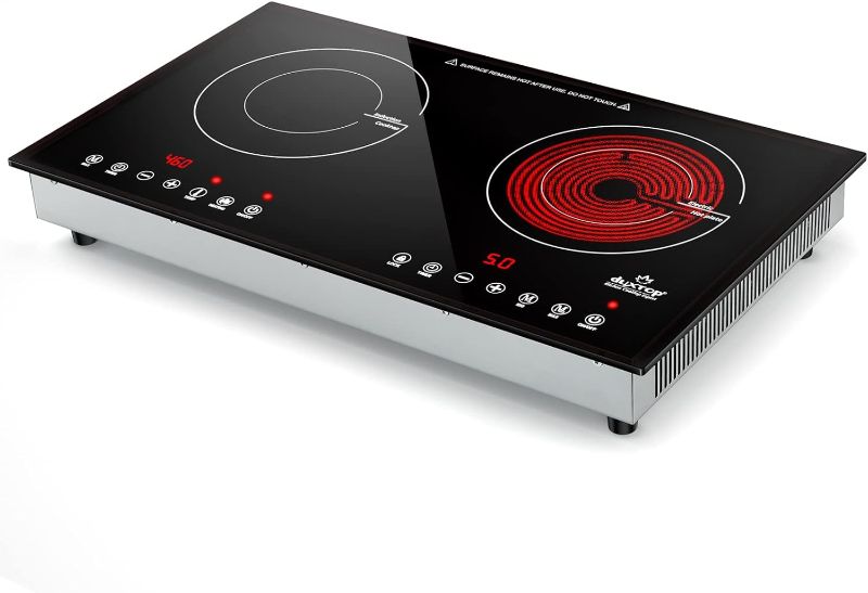 Photo 1 of 1800W Induction Cooktop 2 Burner, Built-In Induction Burners, Double Induction and Infrared Cooktop, Electric Hot Plate for Cooking, Electric Stove with Sensor Touch Control, 9820HLBI
