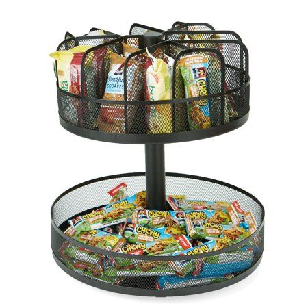 Photo 1 of 2-Tier Metal Snack Carousel Countertop Organizer Lazy Susan 14.25 in. L X 13.75 in. W X 13.75 in. H, White
