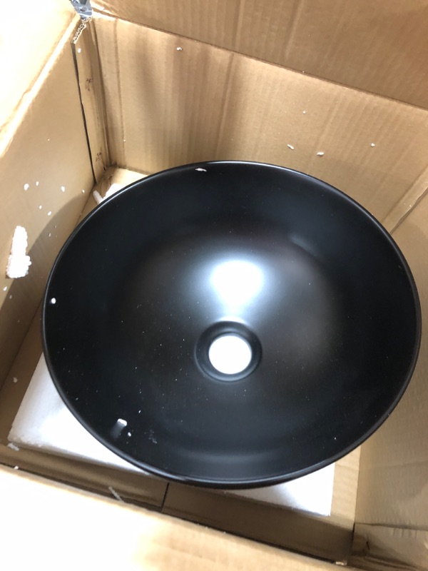 Photo 2 of Black Round Vessel Sink with Drain Combo - Wesliv 13"x13" Matte Black Bathroom Vessel Sink Above Counter Round Porcelain Ceramic Vessel Sink Combo with Black Pop-up Drain 13"L x 13"W x 5"D Black