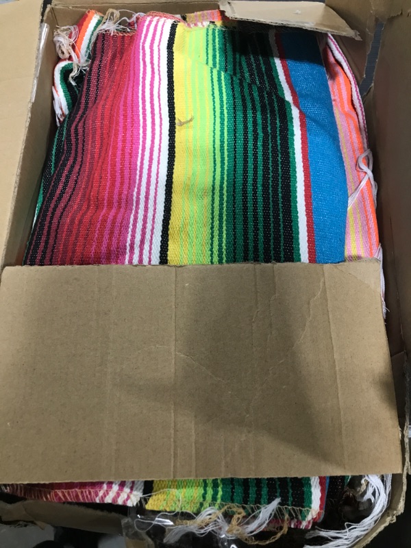 Photo 2 of 12 Pack Mexican Table Runners 14” x 84” Rainbow Colors Large Boho Mexican Theme Party Decoration for Cinco de Mayo Fiesta Party 6 Serape Table Runner