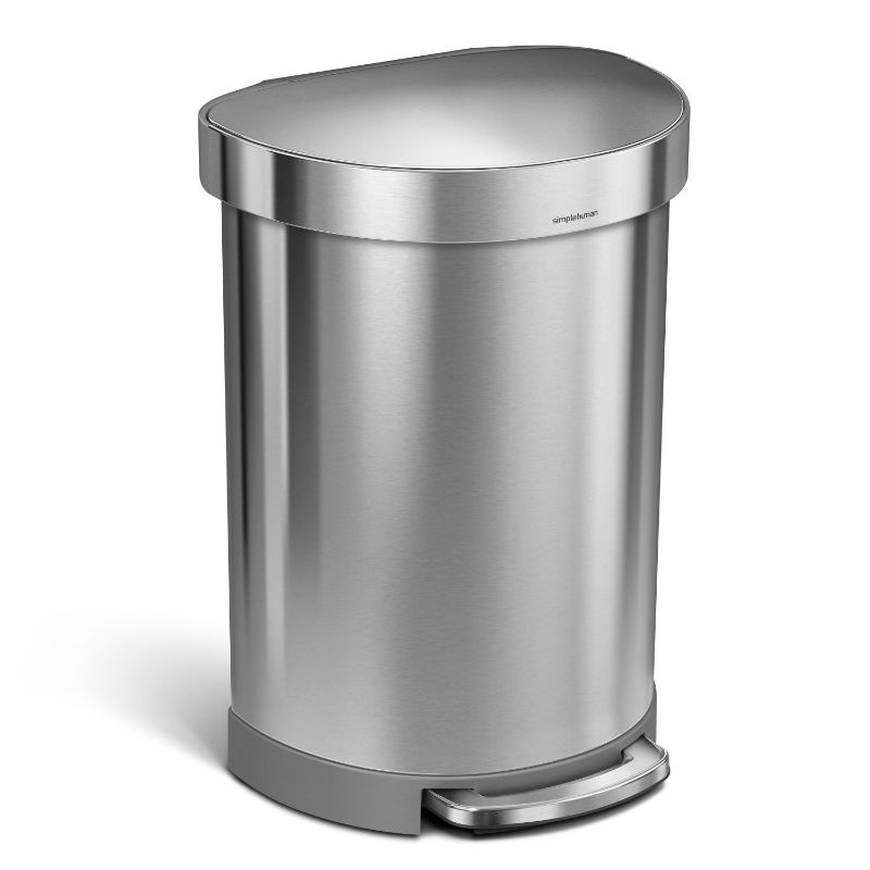 Photo 1 of 60-Liter Fingerprint-Proof Brushed Stainless Steel Semi-Round Liner Rim Step-on Trash Can
