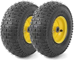 Photo 1 of 13x5.00-6 Tire and Wheel Assembly (2-Pack), Tubeless Lawn Mower Tire with Rim, with 3/4” Bushings and 3” Centered Hub Length
