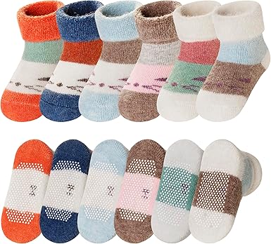 Photo 1 of 6 Pairs Baby Boy Girl Non Slip Socks Child Toddler Winter Thick Soft Wool Kids Warm Socks with Grips