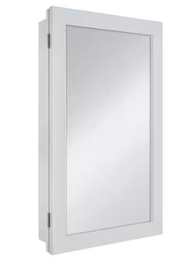 Photo 1 of 15-1/4 in. W x 26 in. H Framed Recessed or Surface-Mount Bathroom Medicine Cabinet with Mirror, Gray
