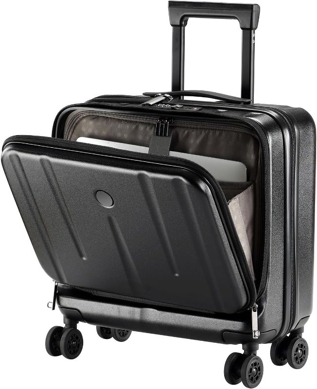 Photo 1 of 16 Inch Carry On Luggage with 2 Compartments for 14” & 15” Laptop, 16.14*8*17.12” Rolling Briefcase, Lightweight Hardshell ABS+PC Suitcase with Spinner Silent Wheels, for Business Trip, Black 
