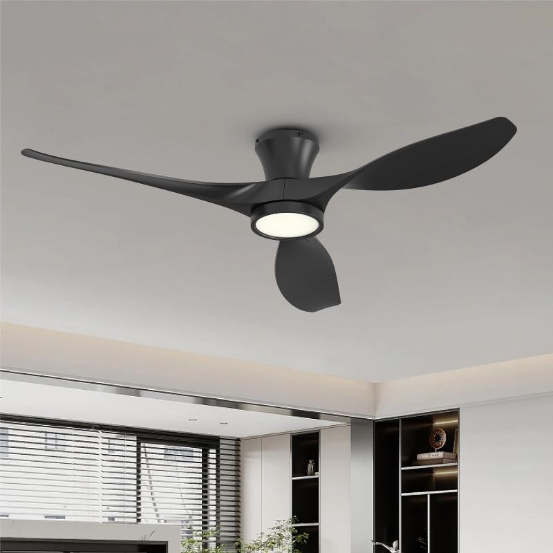 Photo 1 of TALOYA 52 Inch Ceiling Fan with Led Light Remote Control Flush Mount Low Profile for Bedroom Farmhouse Patio Outdoor Living Room Kitchen Dining Room,DC Motor,Reversible,Black
