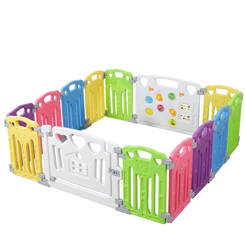 Photo 1 of Baby Playpen Kids Activity Centre Safety Play Yard Home Indoor Outdoor New Pen (multicolour, Classic set 14 panel)
