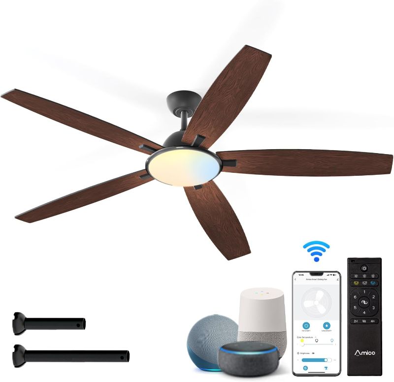 Photo 1 of Amico Ceiling Fans with Lights, 52 inch Smart Ceiling Fan with Remote/APP/Alexa Control, Reversible DC Motor, 5 Blades, 6 Speeds, 3CCT, Dimmable, Noiseless, Wifi Ceiling Fan for Bedroom, Farmhouse
