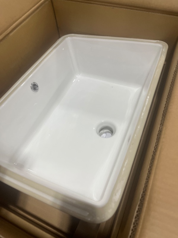 Photo 3 of 21 in. Rectangular Vitreous China Bathroom Sink in White
