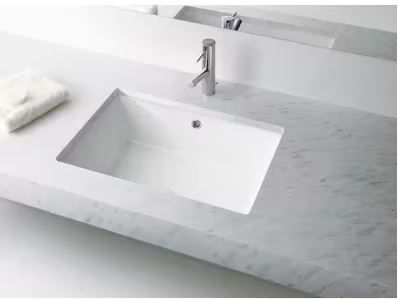 Photo 1 of 21 in. Rectangular Vitreous China Bathroom Sink in White
