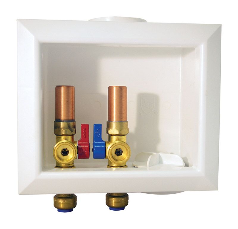 Photo 1 of 1/2 in. Brass Push-to-Connect X 3/4 in. Male Hose Thread Washing Machine Outlet Box with Water Hammer Arrestors
