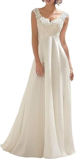 Photo 1 of Abaowedding Women's Wedding Dress Lace Double V-Neck Sleeveless Evening Dress
