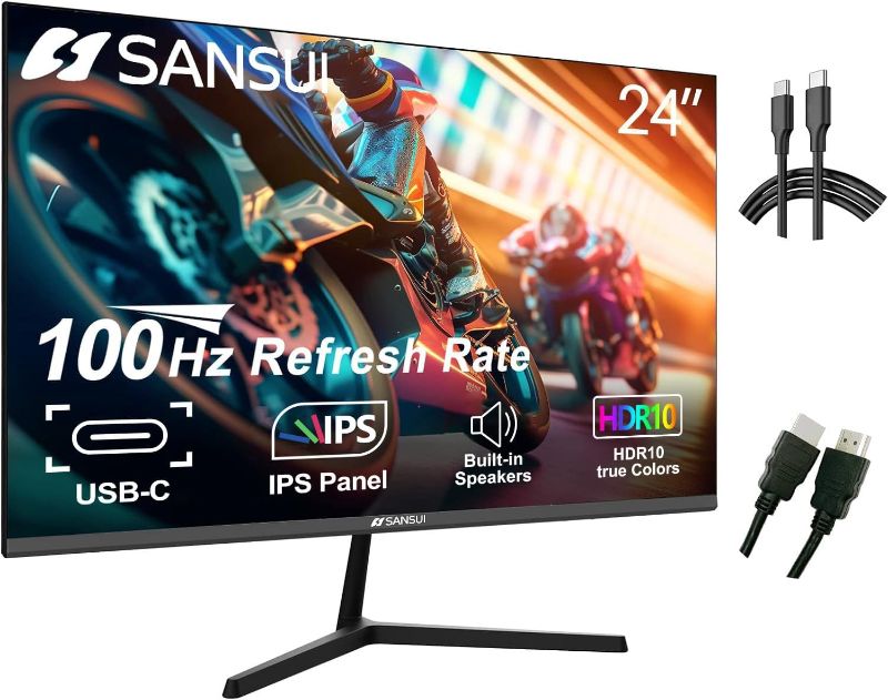 Photo 1 of SANSUI Monitor 24 inch 100Hz IPS USB Type-C FHD 1080P Computer Display Built-in Speakers HDMI DP HDR10 Game RTS/FPS Tilt Adjustable for Working and Gaming